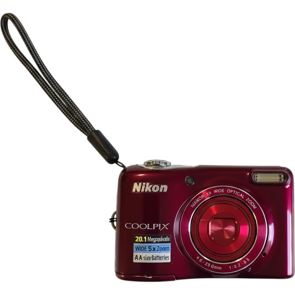 Nikon Coolpix L32 Digital Camera Red 20.1MP 5x Wide Optical Zoom AA Battery